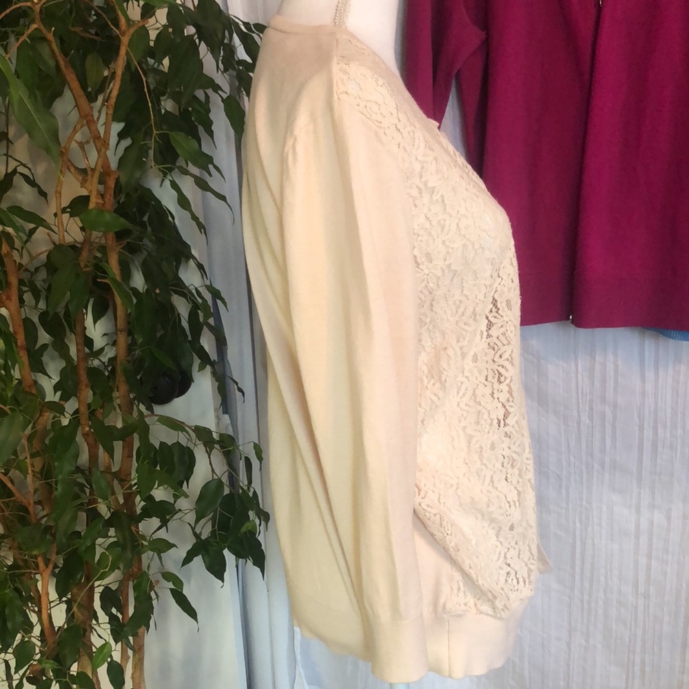 LOFT lot 3 size XL work career wear sweaters beige w/lace blue & pink cardigans - Picture 4 of 15